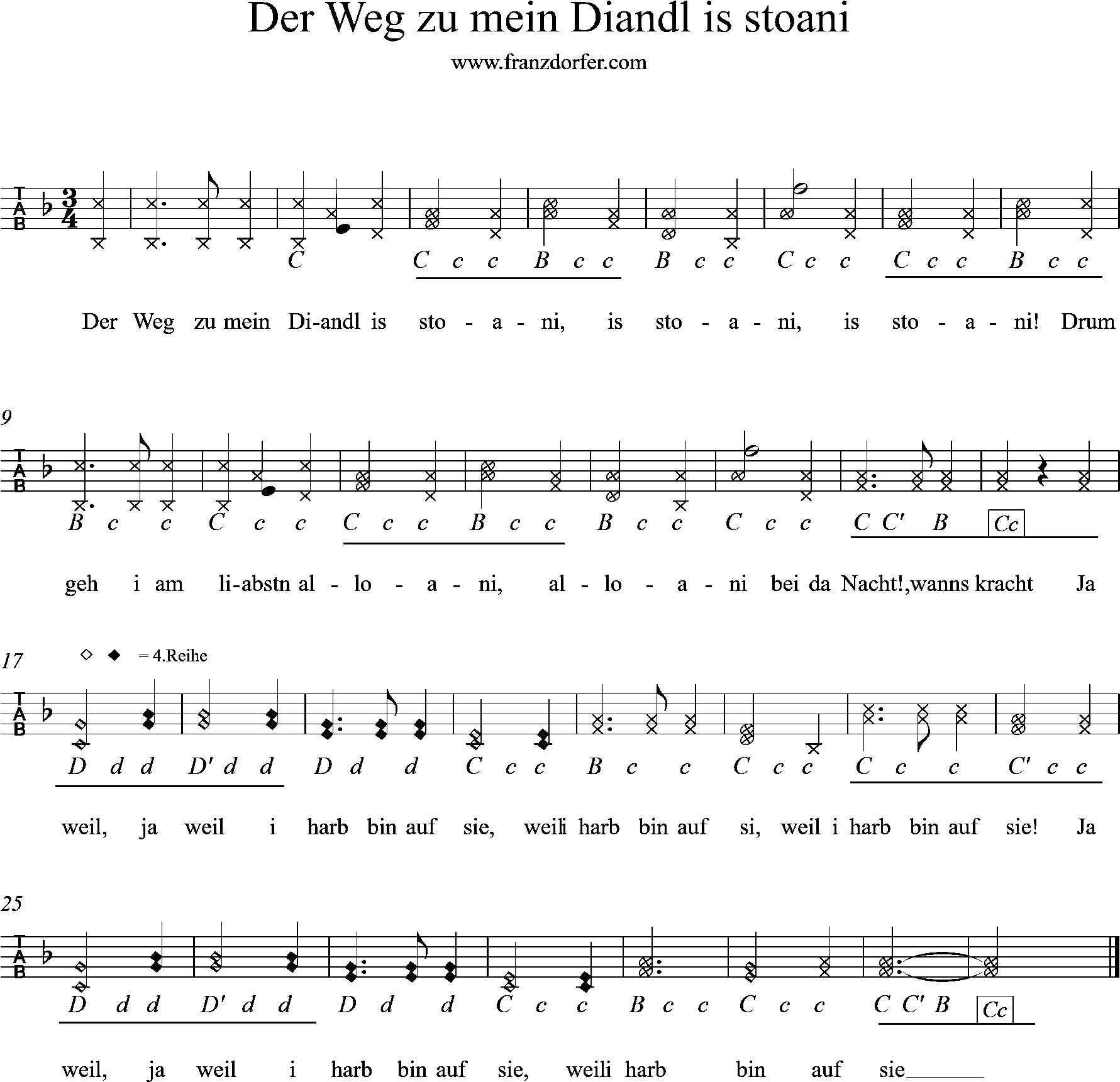 Der Weg zu mein Diandl is Stoani-griffschrift Stiimungslieder mit der Ziach, Der Weg zu mein Diandl is Stoani-griffschrift